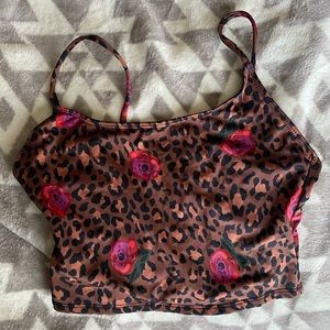 Anthropologie Sports Bra Athletic Top Leopard Rose